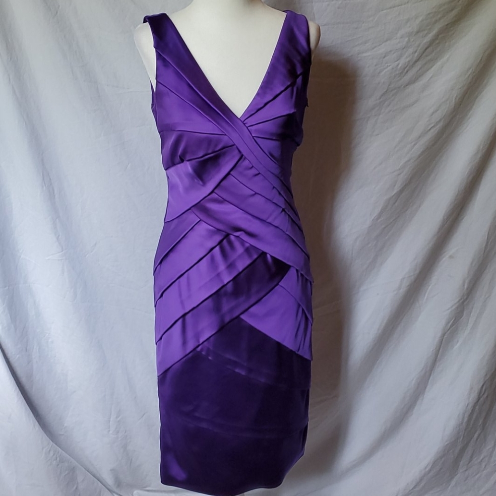 Tadashi Shoji Purple Satin Stretch Layered Dress